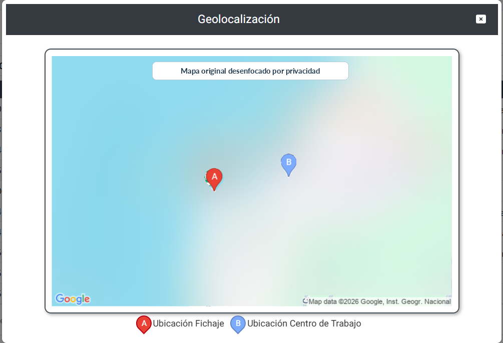 Captura real de geolocalización con el mapa original desenfocado